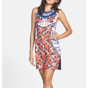 MINKPINK Realism Graphic Print Dress Women's Size Small Blue Orange Floral
